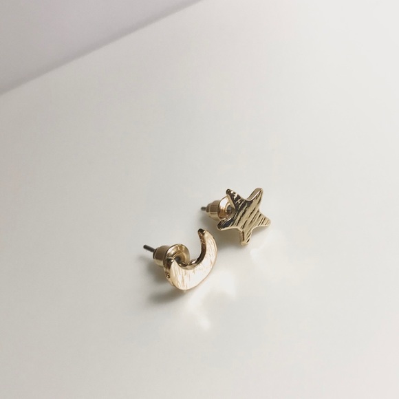“Celestial Duo” Moon Star Stud Simple Cute Earring - Picture 3 of 8